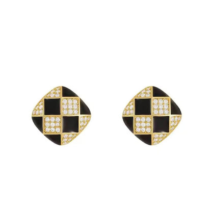 Black Gold Grid Stud Earrings - Diane Jewelry