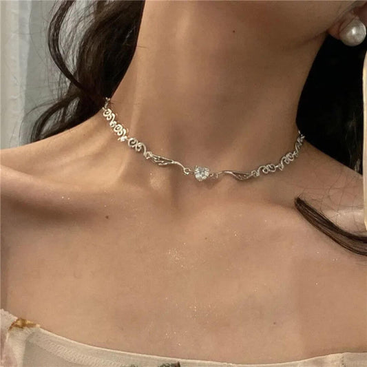 Silver Floral Choker Necklace Women - Diane Jewelry