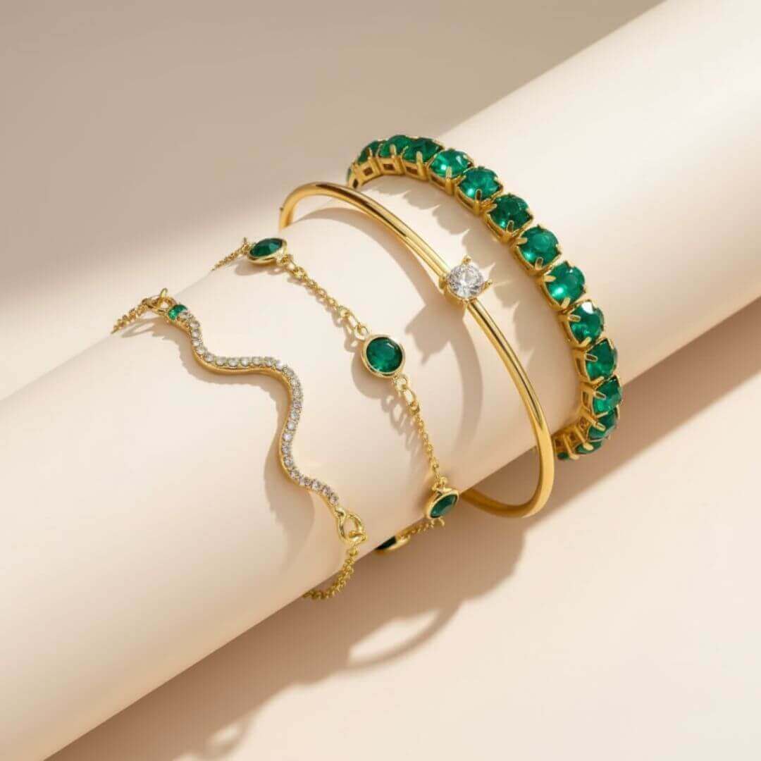 Gold Emerald Stackable Bracelet Set Emma & Noah Jewelry