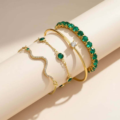 Gold Emerald Stackable Bracelet Set Emma & Noah Jewelry