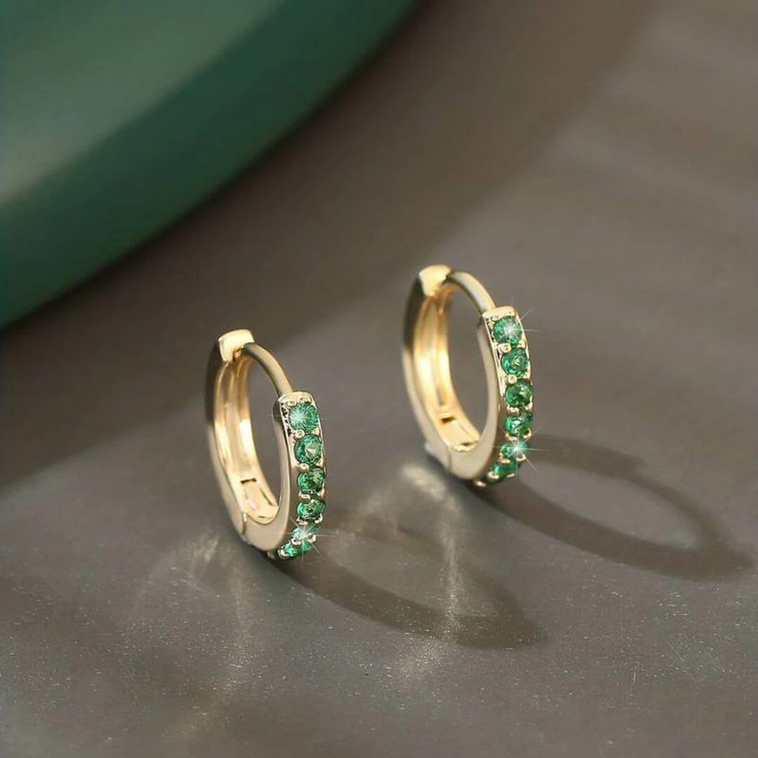 Emerald Color Gold Huggie Earrings - Diane Jewelry