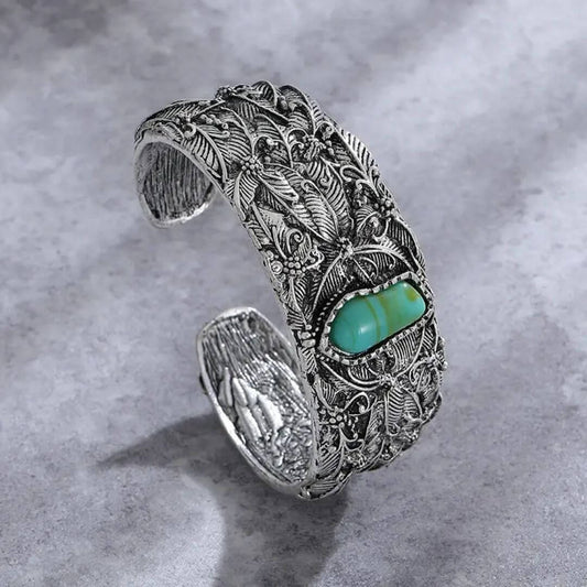 Turquoise Filigree Silver Cuff Bracelet - Diane Jewelry