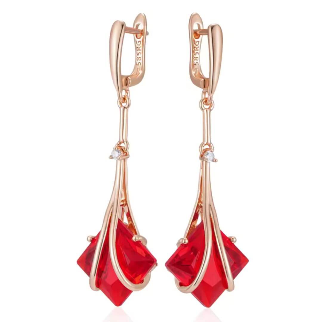 Red Gem Rose Gold Earrings - Diane Jewelry