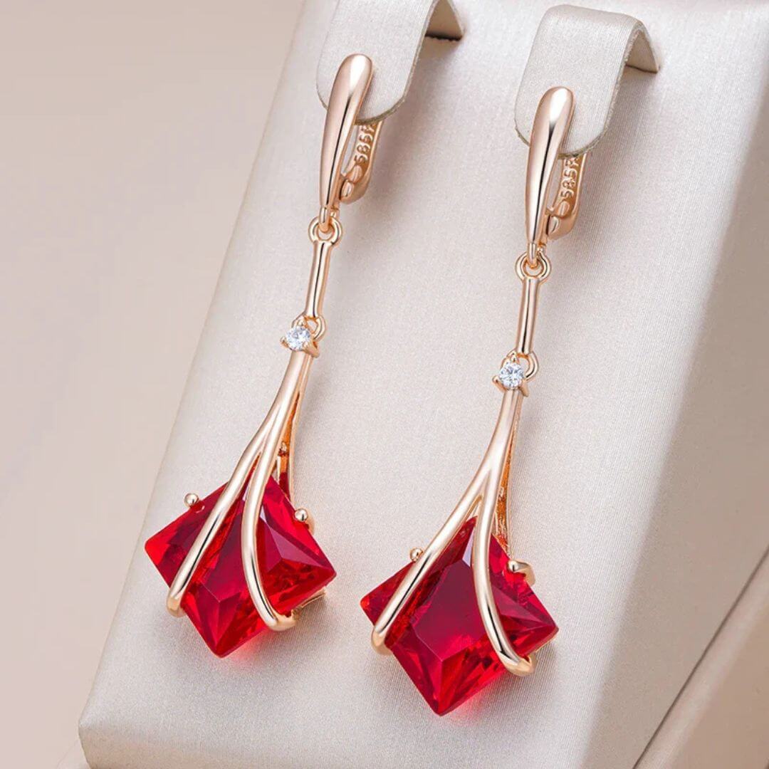 Red Gem Rose Gold Earrings - Diane Jewelry