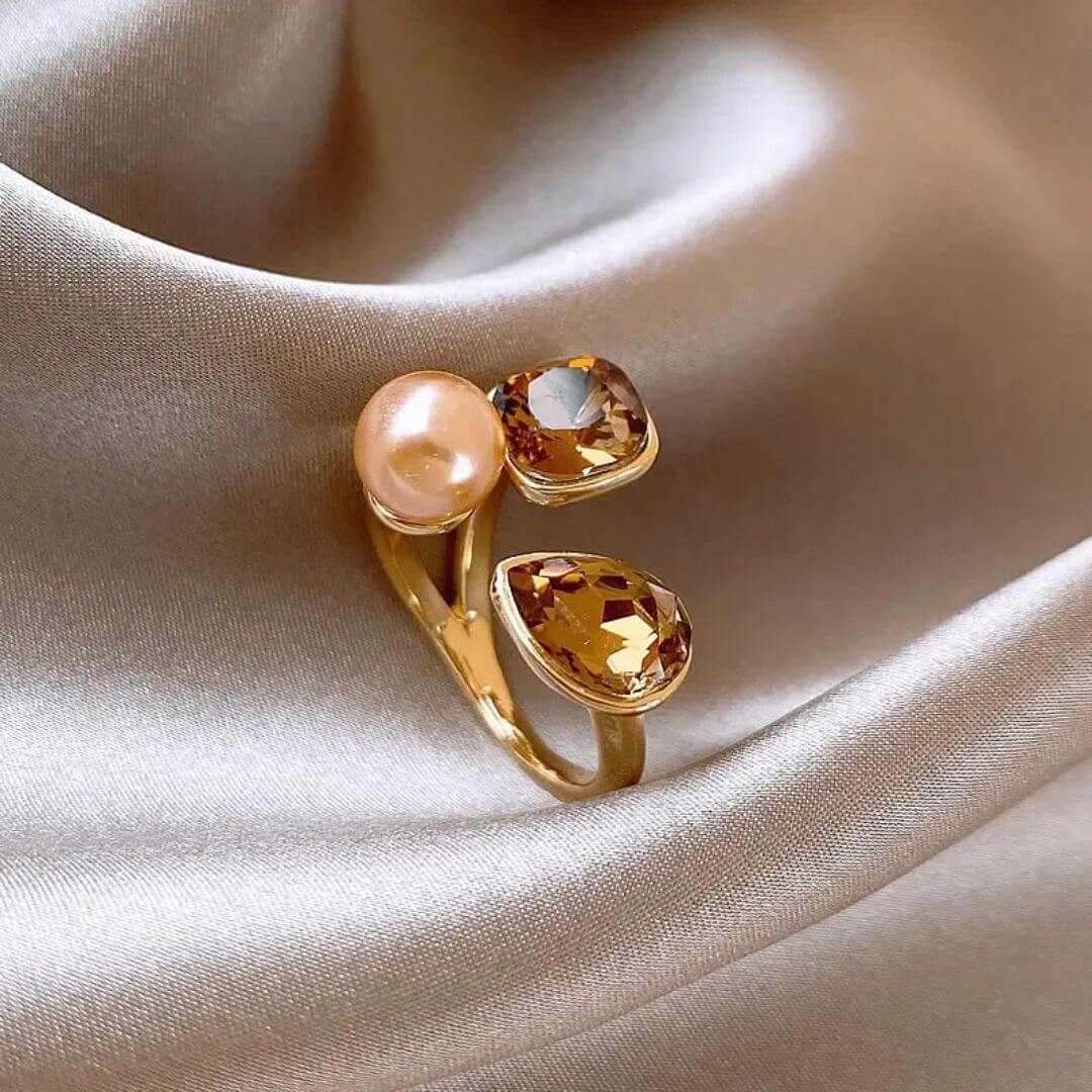 Gold Ring With Pearl Gemstones - Diane Jewelry