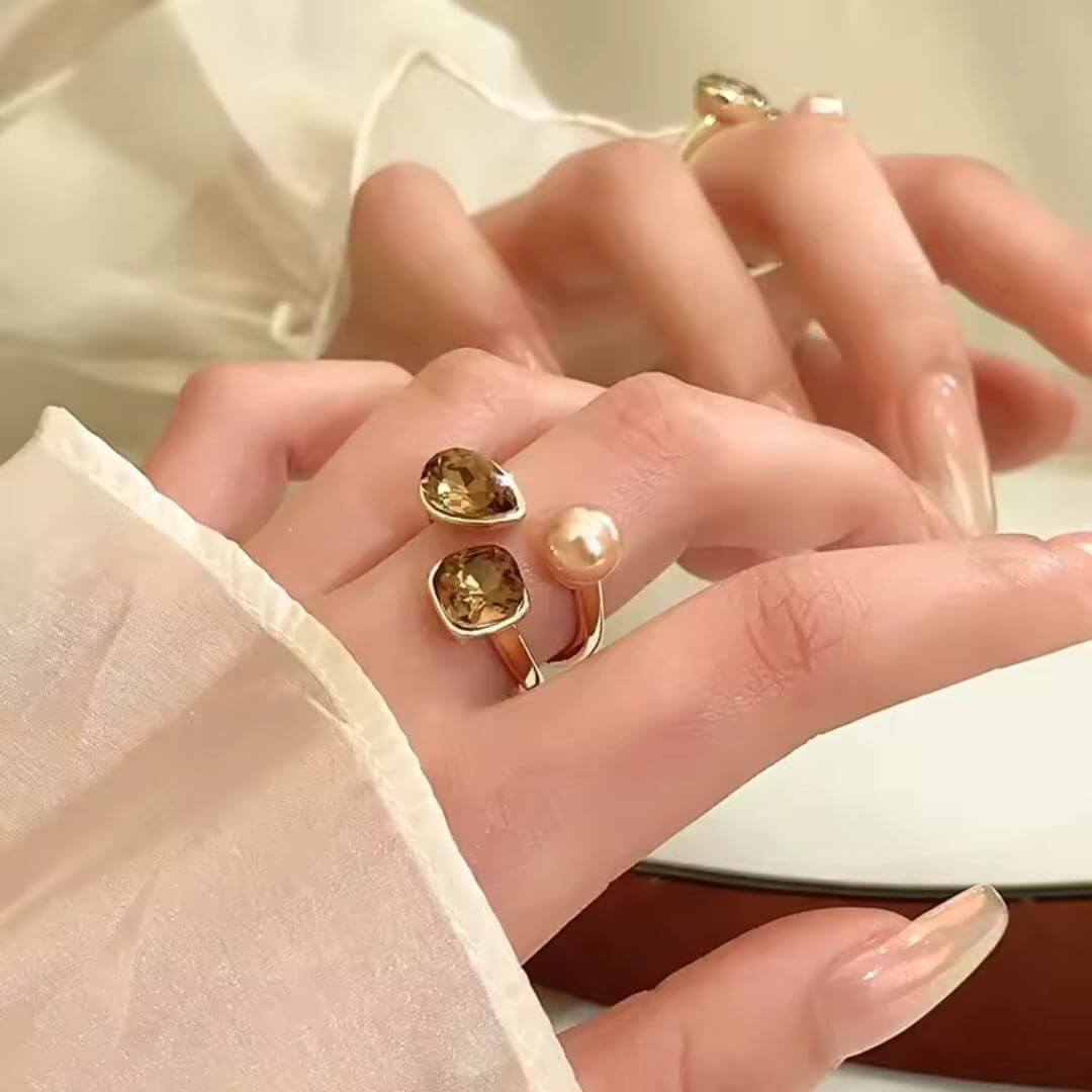 Gold Ring With Pearl Gemstones - Diane Jewelry