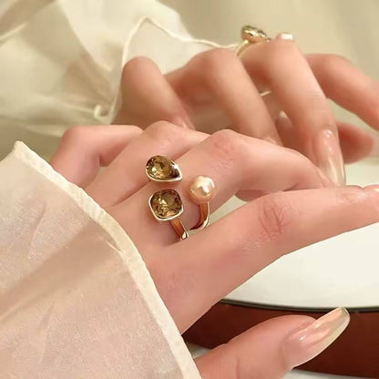 Gold Ring With Pearl Gemstones - Diane Jewelry