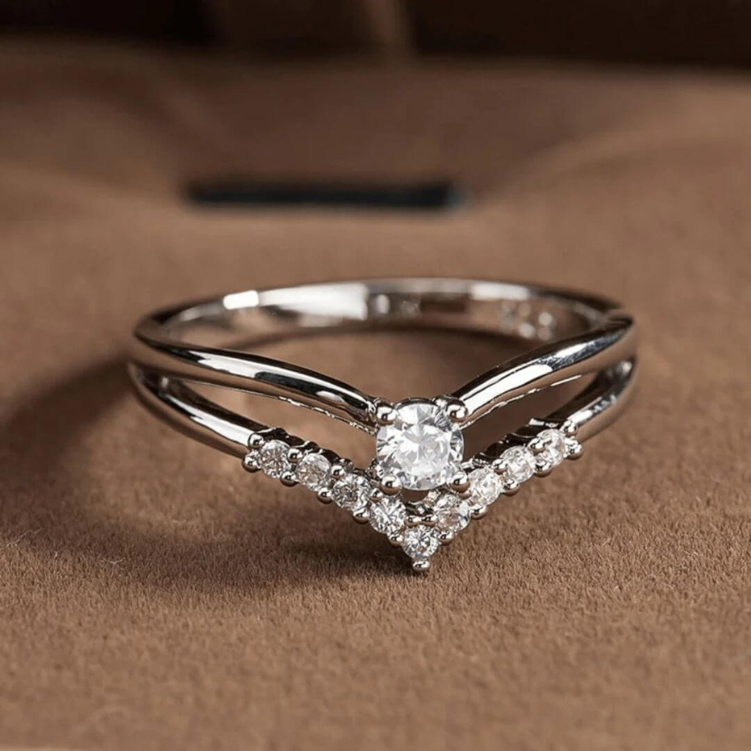 Chevron Cut Silver Engagement Ring - Diane Jewelry