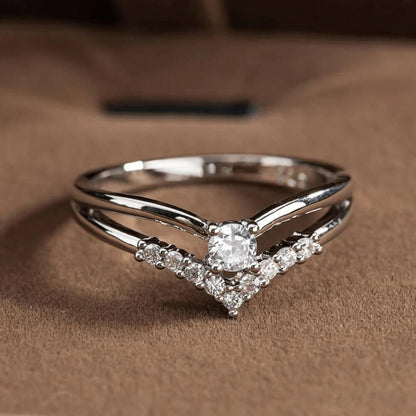 Chevron Cut Silver Engagement Ring - Diane Jewelry