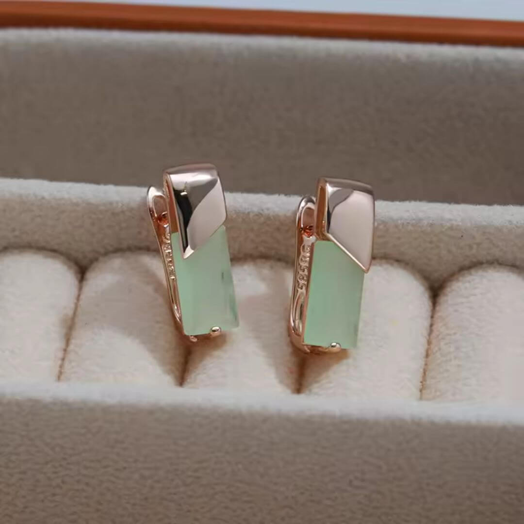 Green Stone Rose Gold Earrings - Diane Jewelry