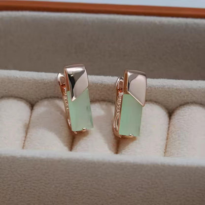 Green Stone Rose Gold Earrings - Diane Jewelry