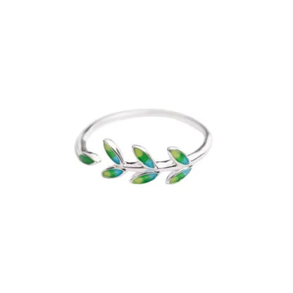 Silver Leaf Adjustable Enamel Ring - Diane Jewelry