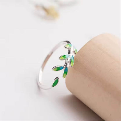 Silver Leaf Adjustable Enamel Ring - Diane Jewelry