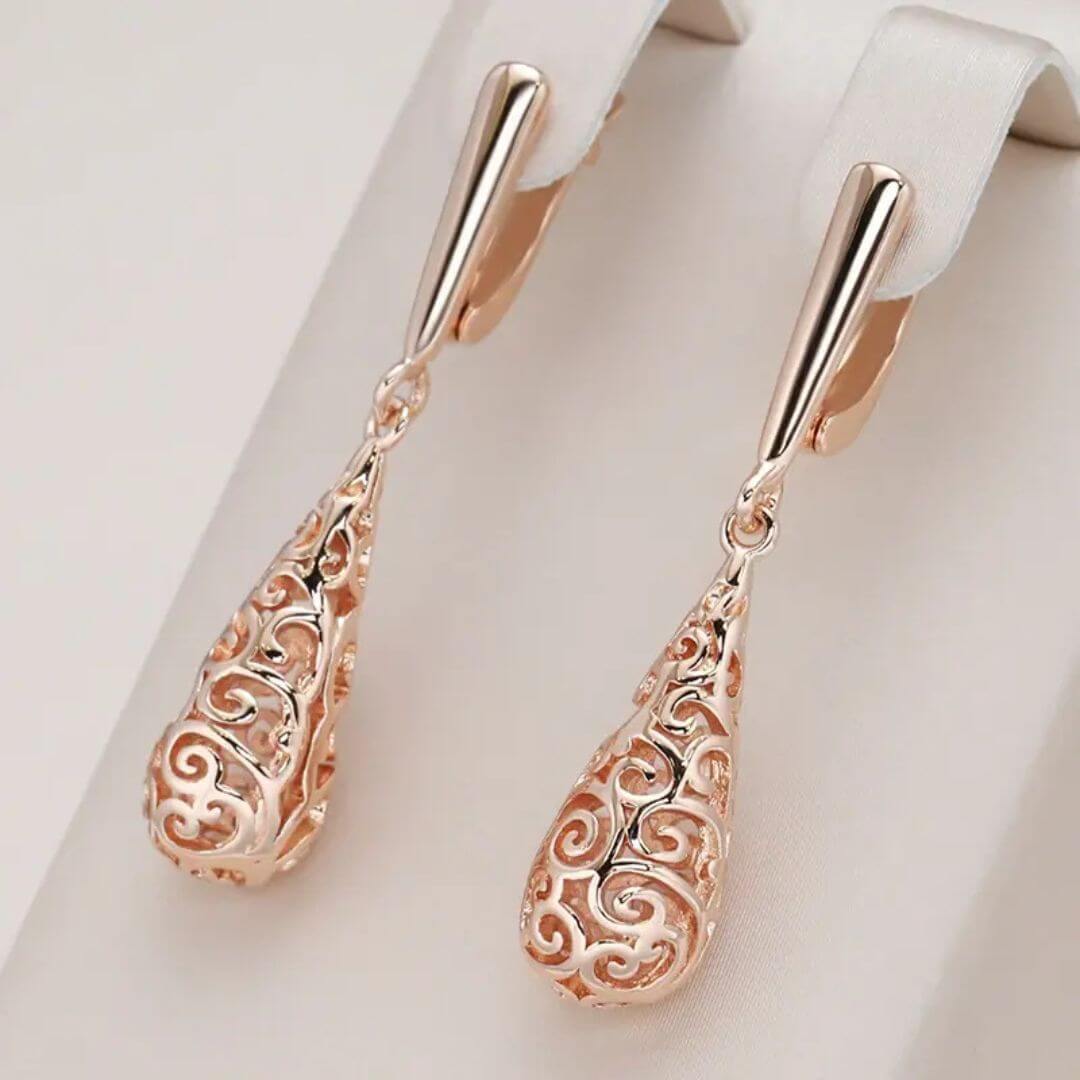 Rose Gold Filigree Drop Earrings - Diane Jewelry