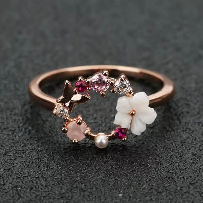 Rose Gold Floral Butterfly Ring - Diane Jewelry