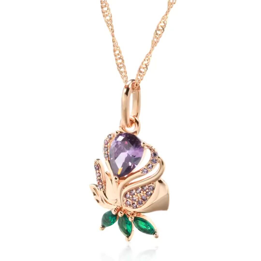 Rose Gold Floral Pendant Necklace - Diane Jewelry