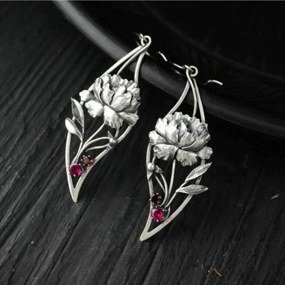 Silver Floral Gemstone Drop Earrings - Diane Jewelry