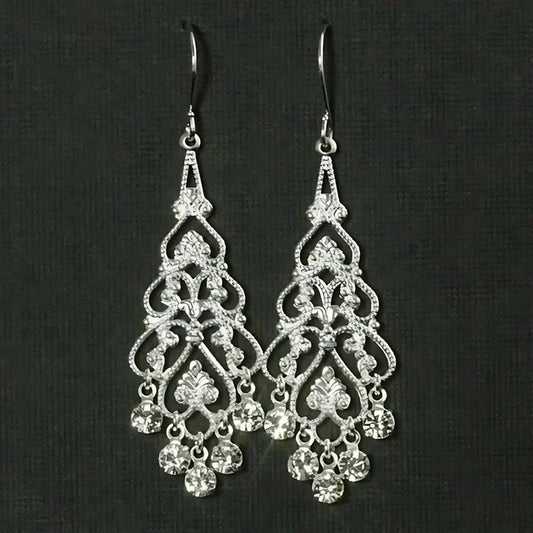 Silver Crystal Chandelier Drop Earrings - Diane Jewelry