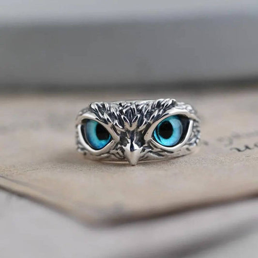 Silver Blue Eye Owl Ring Diane Jewelry