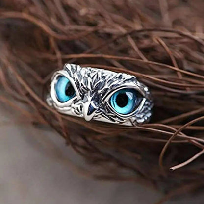 Silver Blue Eye Owl Ring Diane Jewelry
