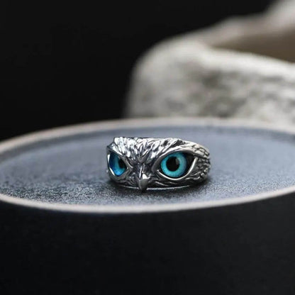 Silver Blue Eye Owl Ring Diane Jewelry