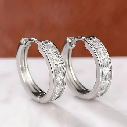 Silver Hoop Earrings with Crystals - Diane Jewelry
