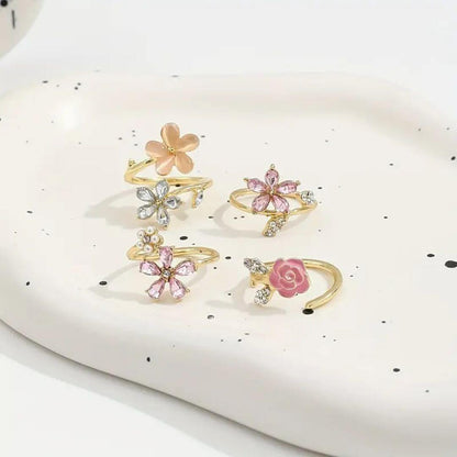 Colorful Flower Adjustable Ring Set - Diane Jewelry