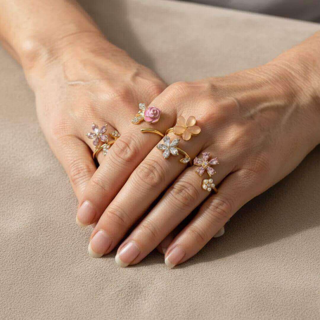 Colorful Flower Adjustable Ring Set Emma & Noah Jewelry