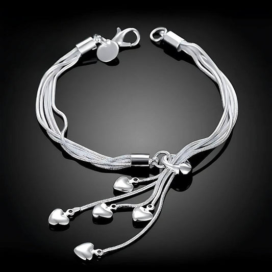 Silver Heart Charm Bracelet - Diane Jewelry
