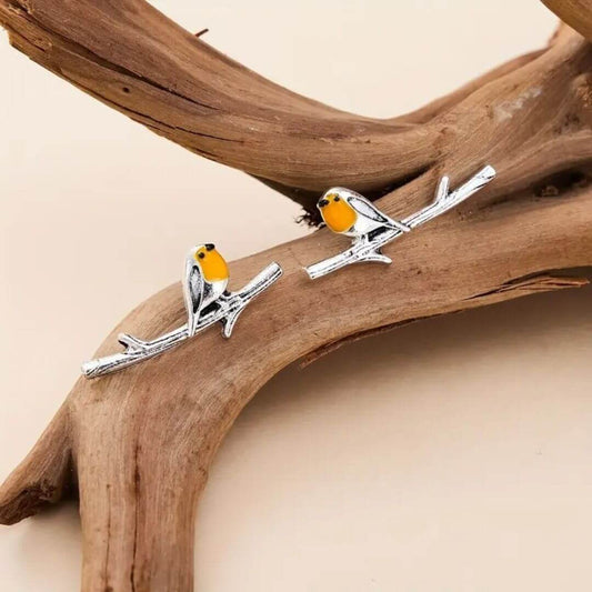 Yellow Robin Bird Stud Earrings - Diane Jewelry
