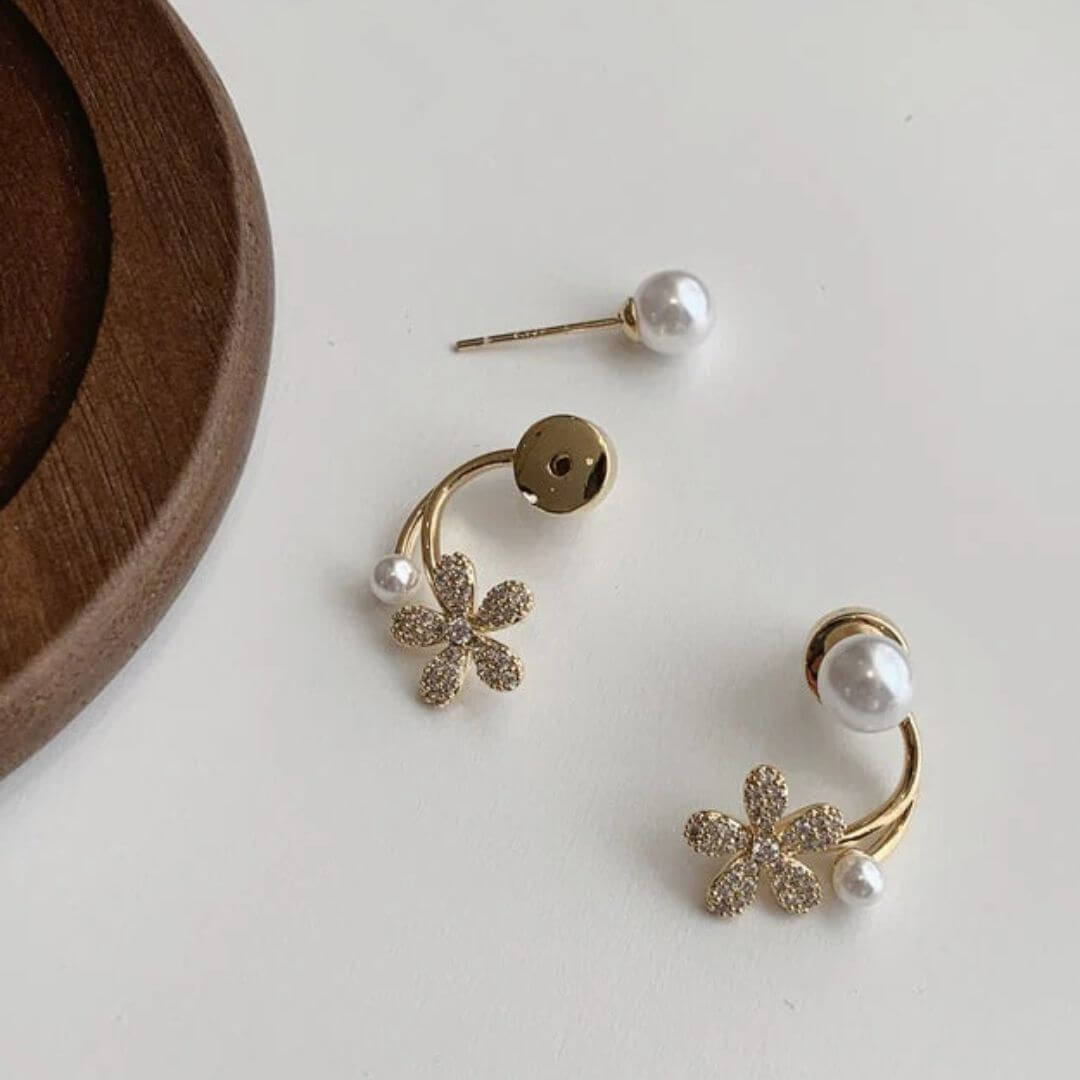 Dainty Pearl Floral Earrings Women - Diane Jewelry