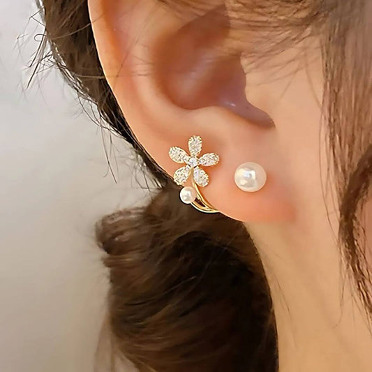 Dainty Pearl Floral Earrings Women - Diane Jewelry