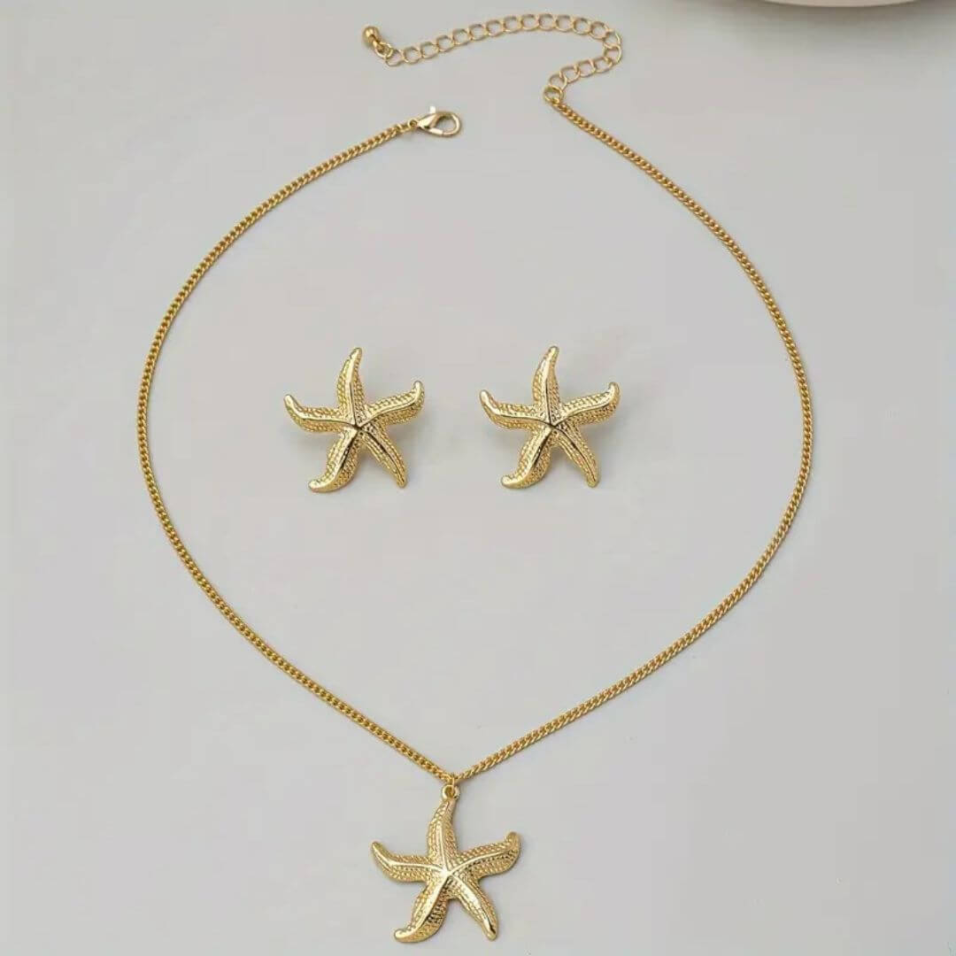 Gold Starfish Necklace Earring Set - Diane Jewelry