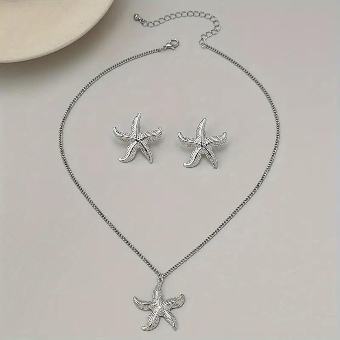 Gold Starfish Necklace Earring Set - Diane Jewelry