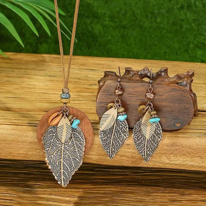 Boho Leaf Necklace Earring Set - Diane Jewelry