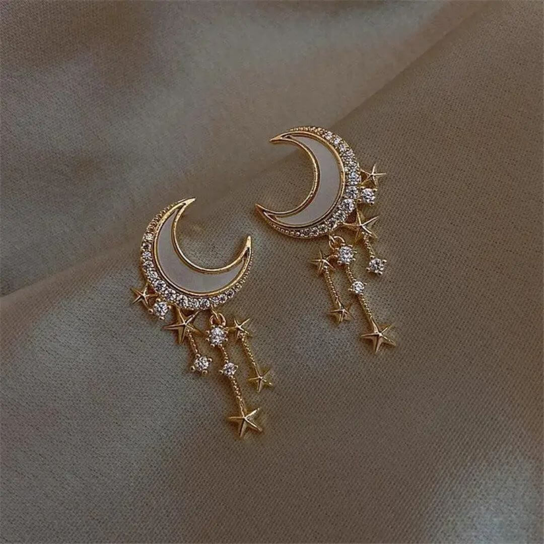 Gold Moon Star Drop Earrings - Diane Jewelry