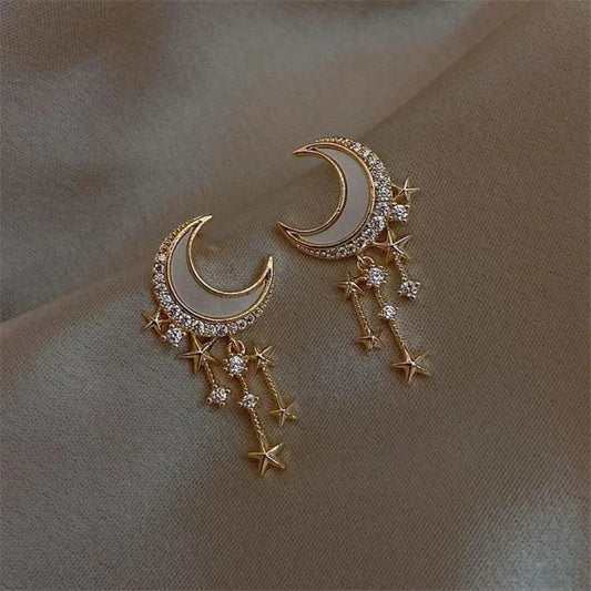 Gold Moon Star Drop Earrings - Diane Jewelry