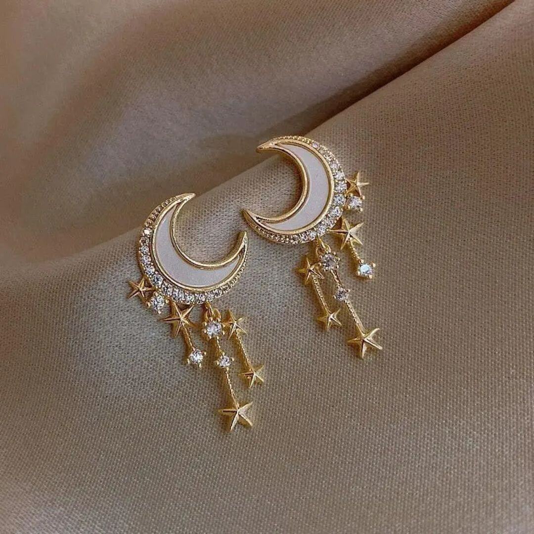 Gold Moon Star Drop Earrings - Diane Jewelry