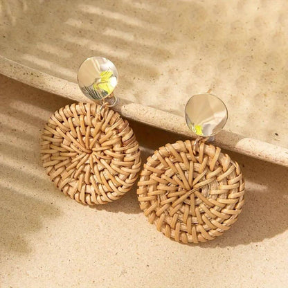 Boho Rattan Circle Drop Earrings - Diane Jewelry