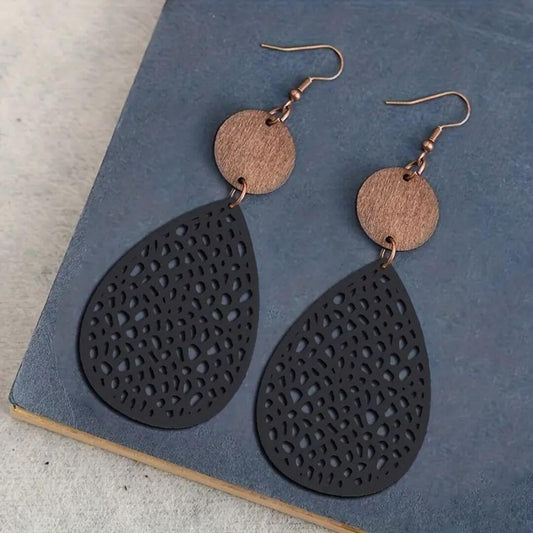 Wooden Teardrop Dangle Earrings Women - Diane Jewelry