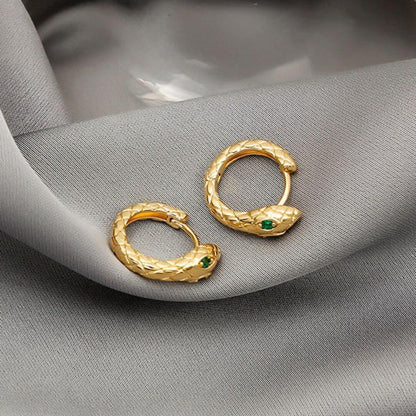 Green Gold Snake Hoop Earrings - Diane Jewelry