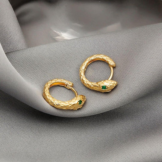 Green Gold Snake Hoop Earrings - Diane Jewelry