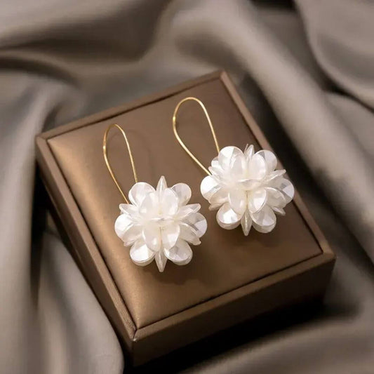White Shell Flower Drop Earrings - Diane Jewelry