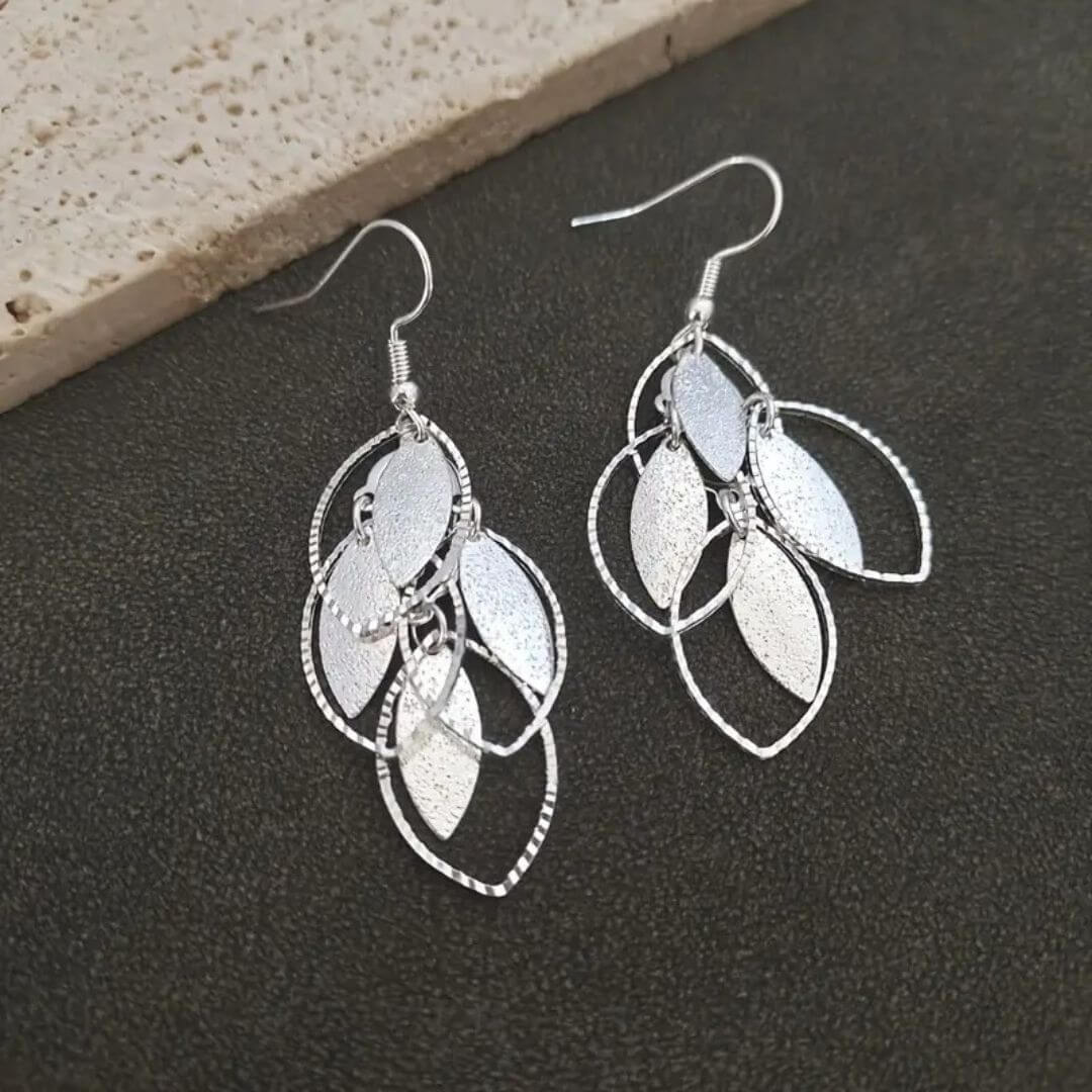 Gold Glitter Leaf Drop Earrings - Diane Jewelry