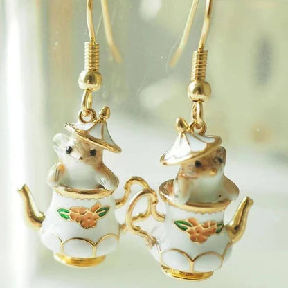 Cute Teapot Animal Dangle Earrings - Diane Jewelry