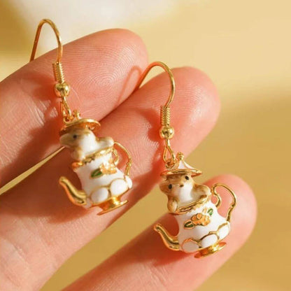 Cute Teapot Animal Dangle Earrings - Diane Jewelry