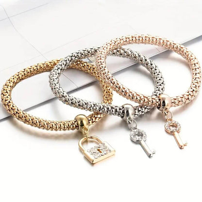 Lock & Key Charm Bracelet Set - Diane Jewelry