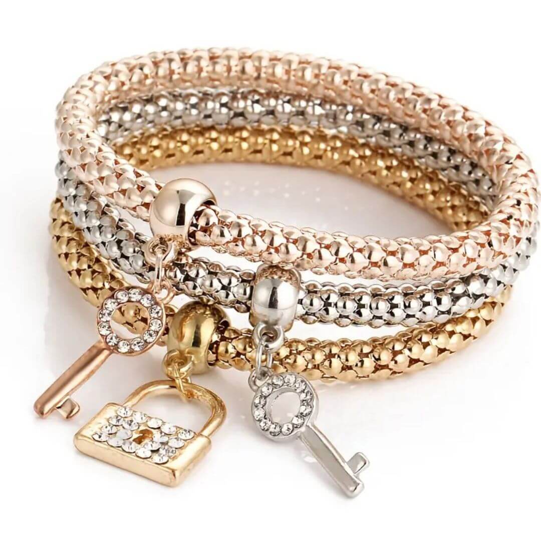 Lock & Key Charm Bracelet Set - Diane Jewelry