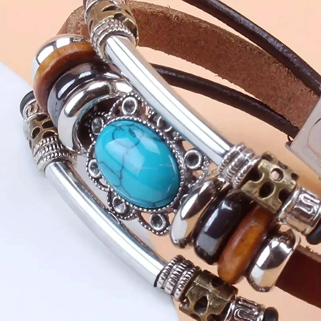 Turquoise Beaded Leather Bracelet - Diane Jewelry
