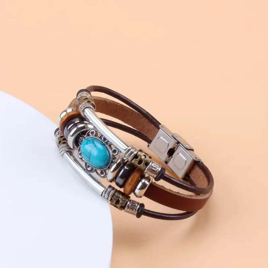 Turquoise Beaded Leather Bracelet - Diane Jewelry